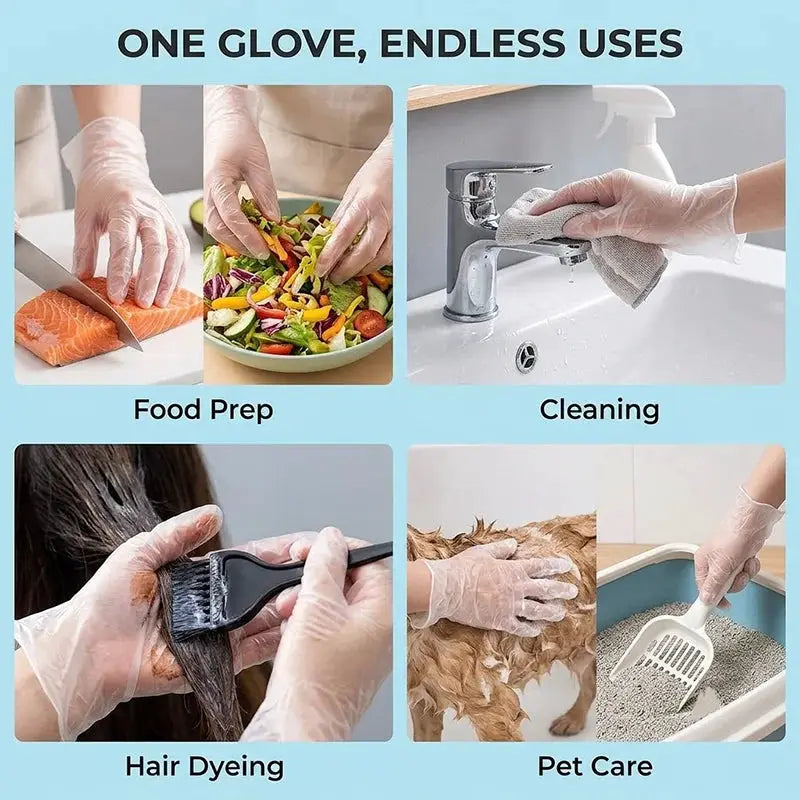 Simples Market disposable TPE gloves, clear, powder- and latex-free for food prep, cleaning, hair dyeing and pet care
