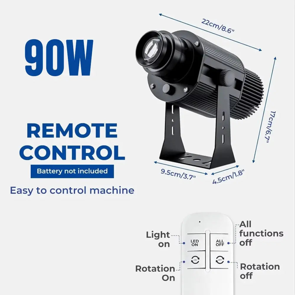 Gobo projector light 90W with black metal housing and remote control for outdoor logo spotlight at commercial entrances