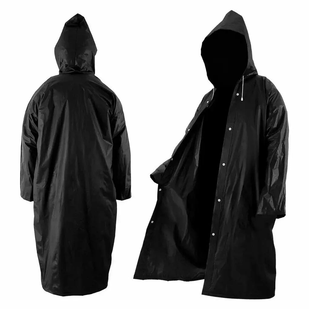 Premium EVA Unisex Raincoat 145 By 68 Cm Waterproof Thickened Rainwear For Men And Women Black Camping