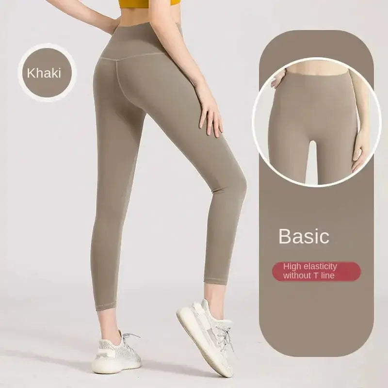 Simples Market khaki UPF50+ women's yoga leggings with high waist and hip-lift design