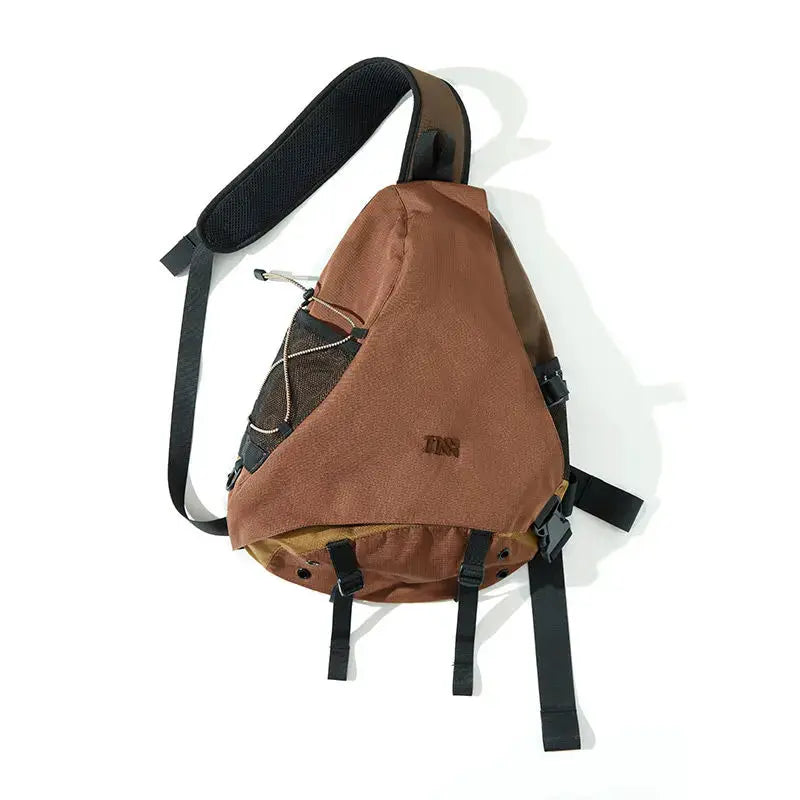 New Y2k portable light nylon crossbody bag in brown with a black adjustable strap