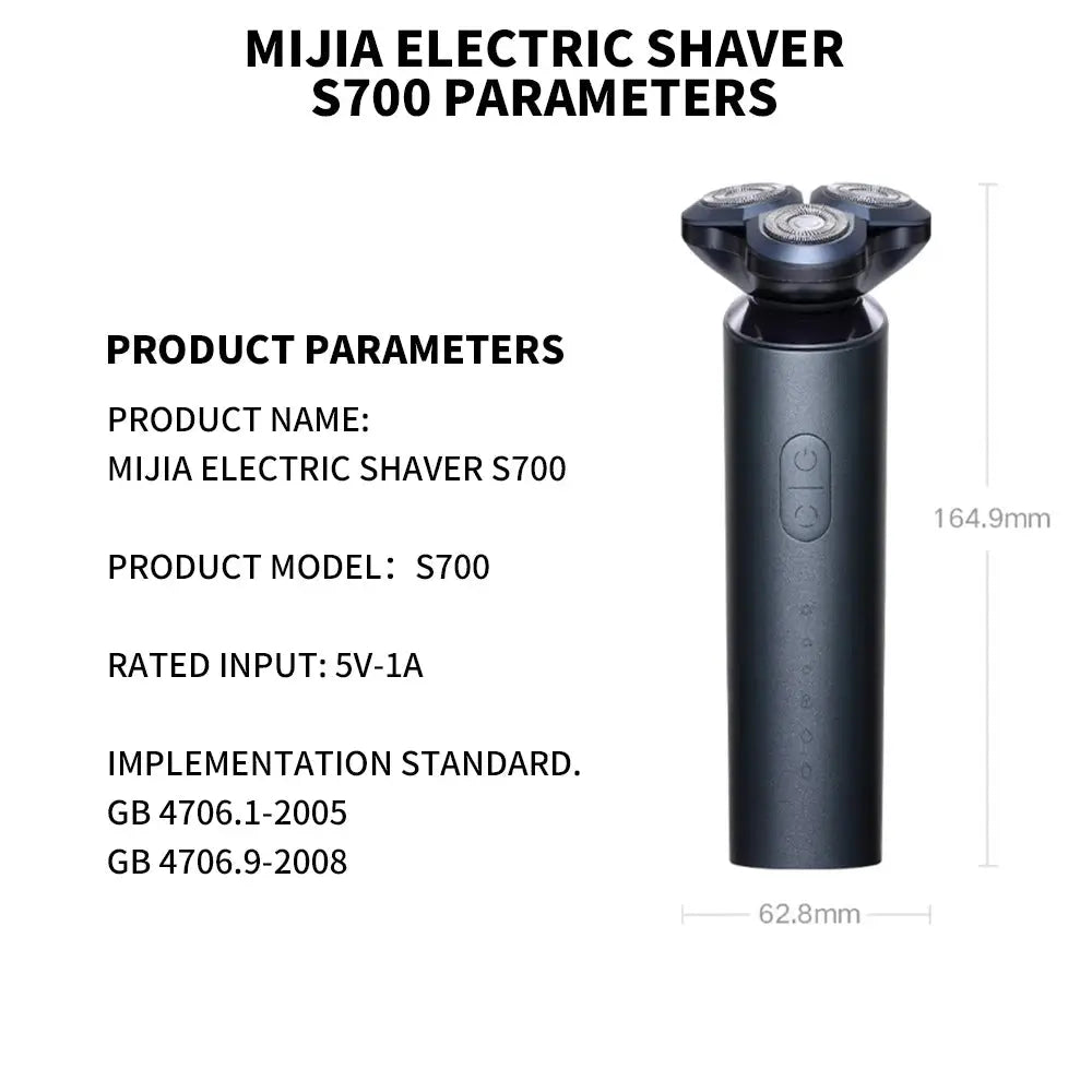 MIJIA Electric Shaver S700 by Simples Market, three-head cordless shaver in dark gray, IPX7 waterproof