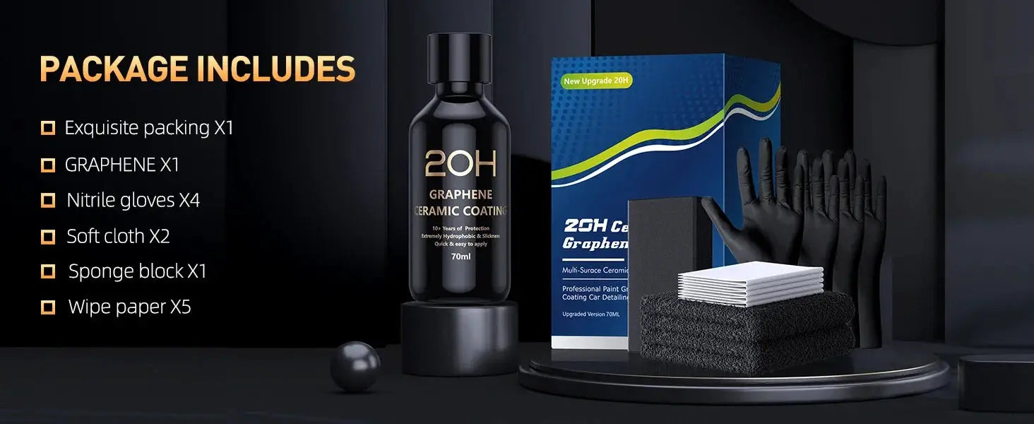 Simples Market 20H Graphene Ceramic Coating with black bottle and blue box, gloves x4, cloths x2, sponge x1, wipes x5