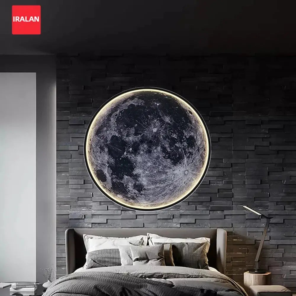 Moon wall lamp by IRALAN; round LED night light, dimmable with remote control for modern bedroom decor
