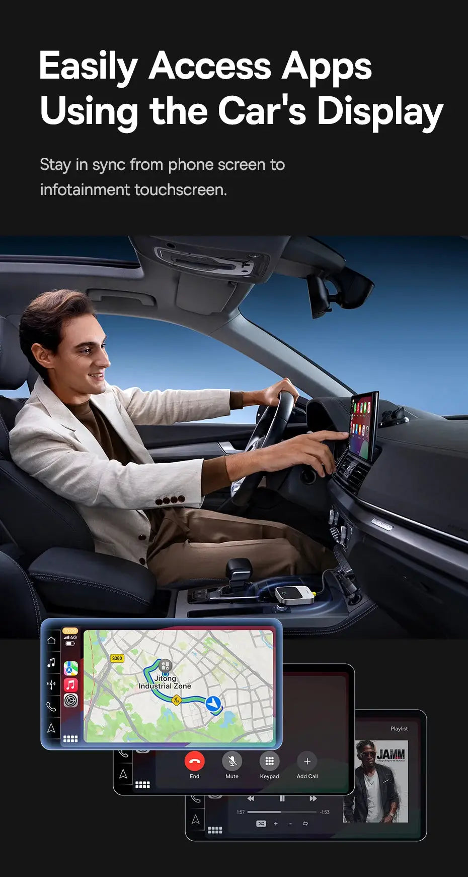 Baseus wireless CarPlay adapter for cars; Simples Market plug-and-play Bluetooth CarPlay.