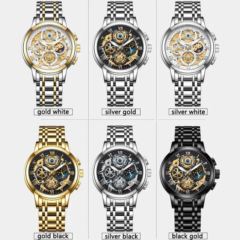 LIGE men's skeleton chronograph watch; six color variants by Simples Market