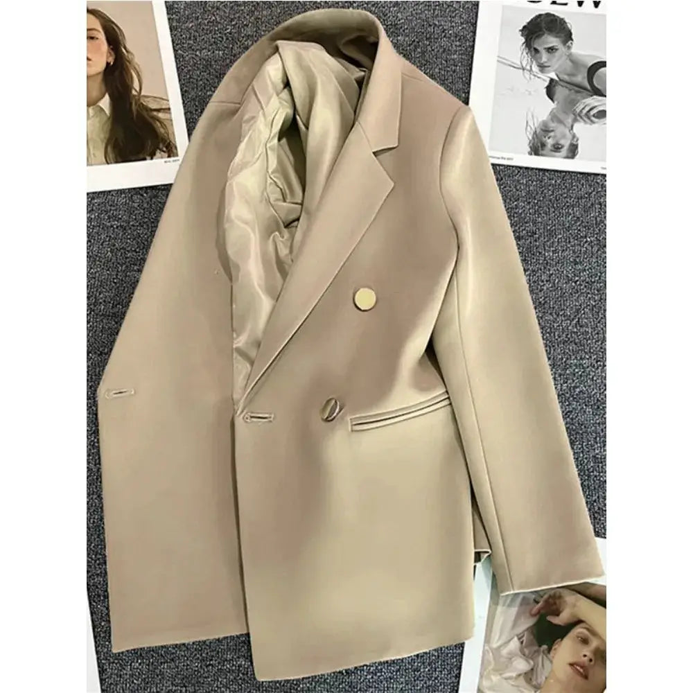 PrestigeLine Women Suit Blazer Elegant Coat For 2025 Spring And Autumn Korean Luxury Double Breasted Jacket Office Ready