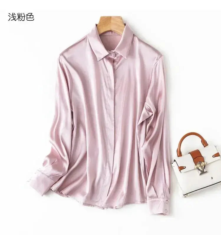 Tajiyane Women's Mulberry Silk Blend Long Sleeve Office Blouse