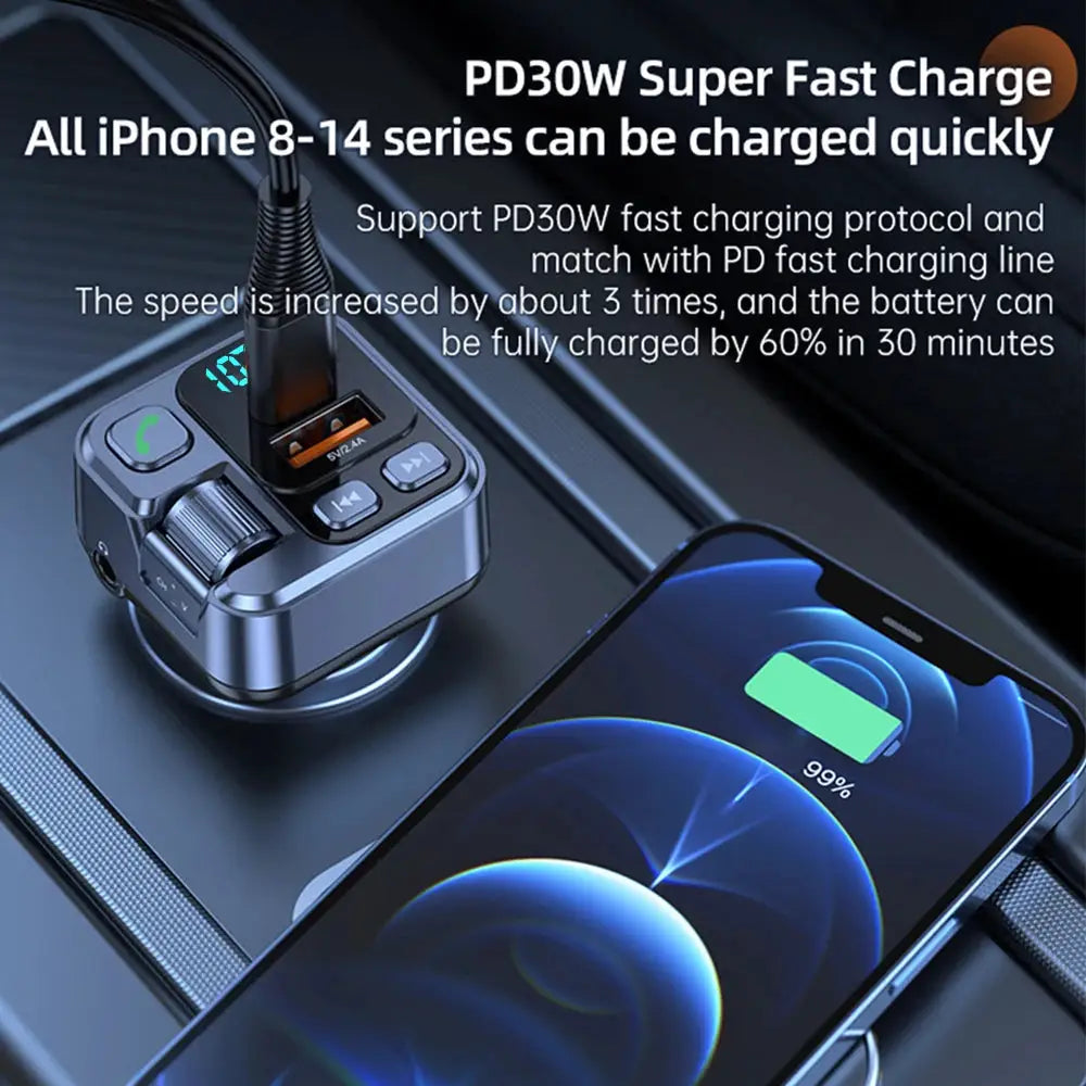 Car Bluetooth Receiver With USB U Disk Read And 20W PD Fast Charging Digital Display FM Transmitter For Cellphones