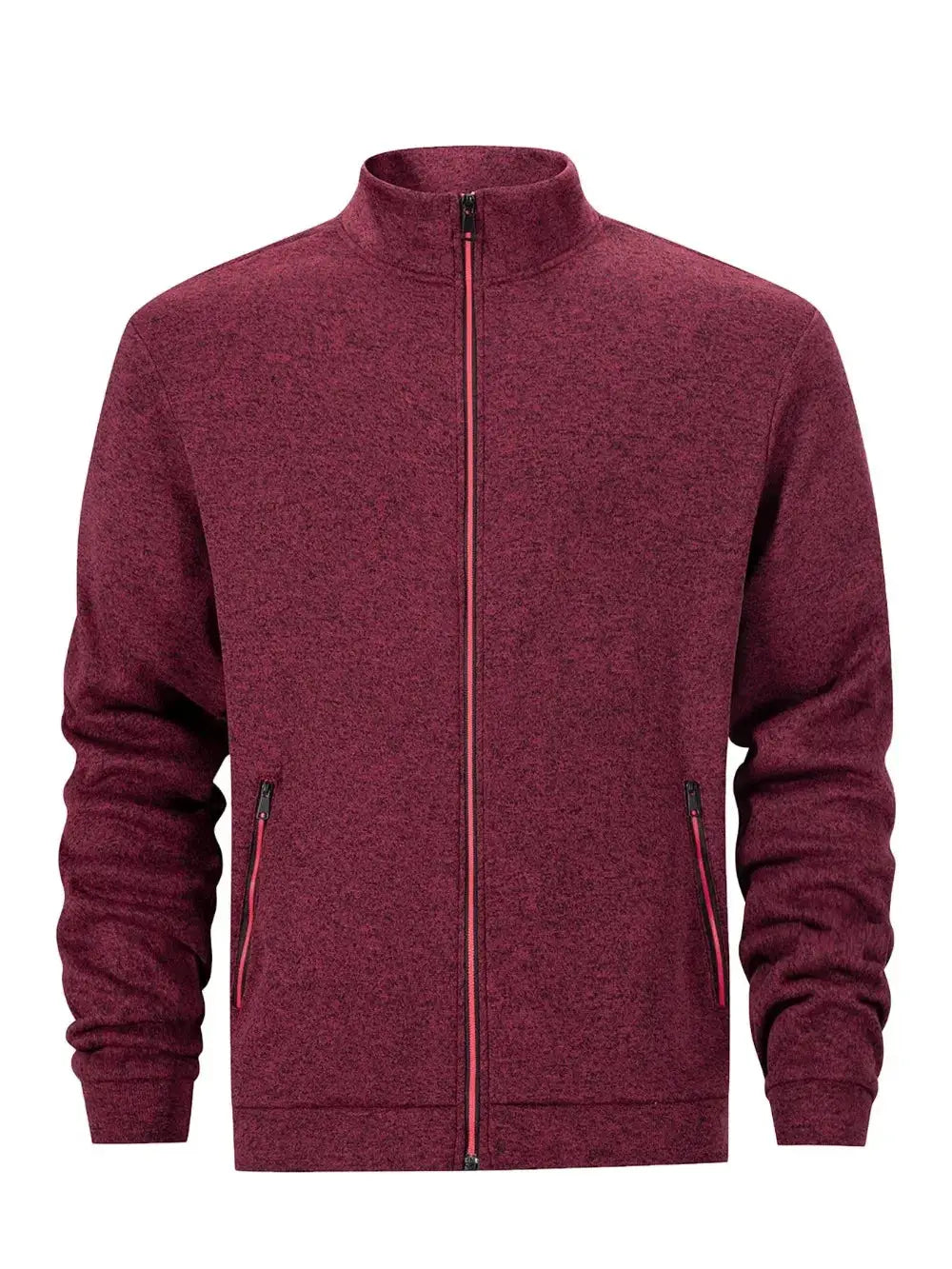 Simples Market men's maroon full-zip fleece jacket with stand collar and zip pockets