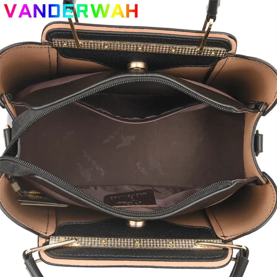NobleGrace Soft Leather Luxury Handbag Women Triple Layer Tote Large Capacity Shoulder And Crossbody Bag