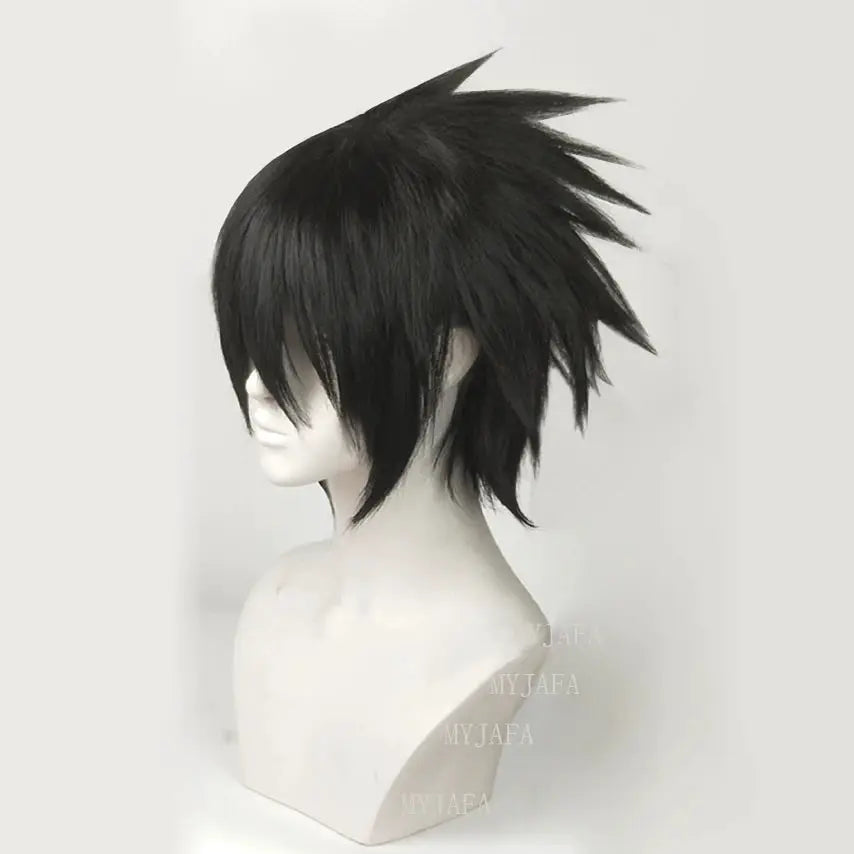 Sasuke Uchiha cosplay wig, short black heat-resistant synthetic hair, Simples Market, includes wig cap.