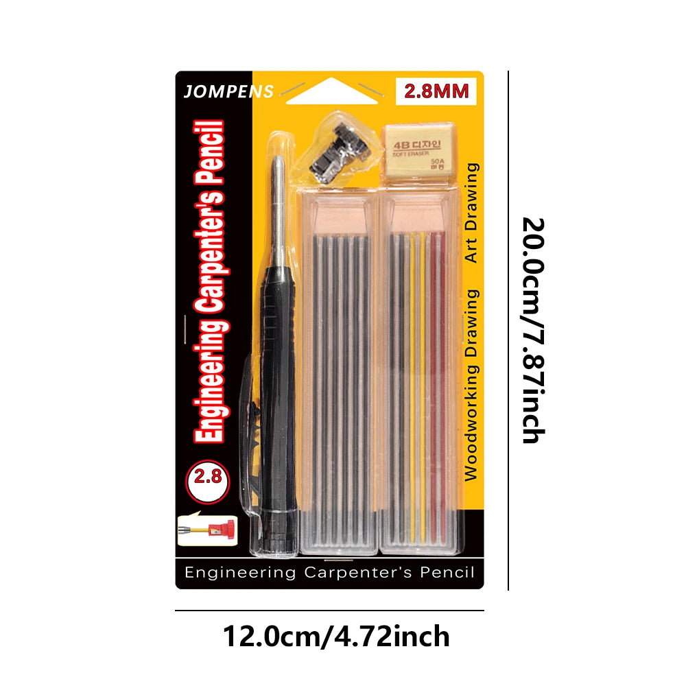 Carpenter pencil set by Simples Market with 2.8mm lead and built-in sharpener, assorted pencils