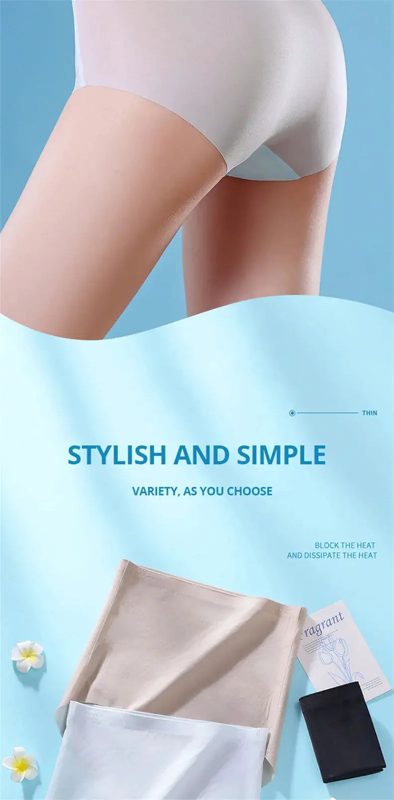 Flarixa ultrathin ice-silk seamless high-waist panties in nude beige by Simples Market