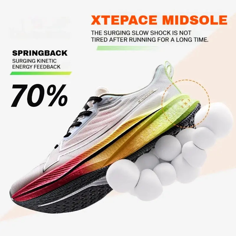 XTEPACE men's running shoes, multicolor gradient upper with white base and wear-resistant lightweight cushioning