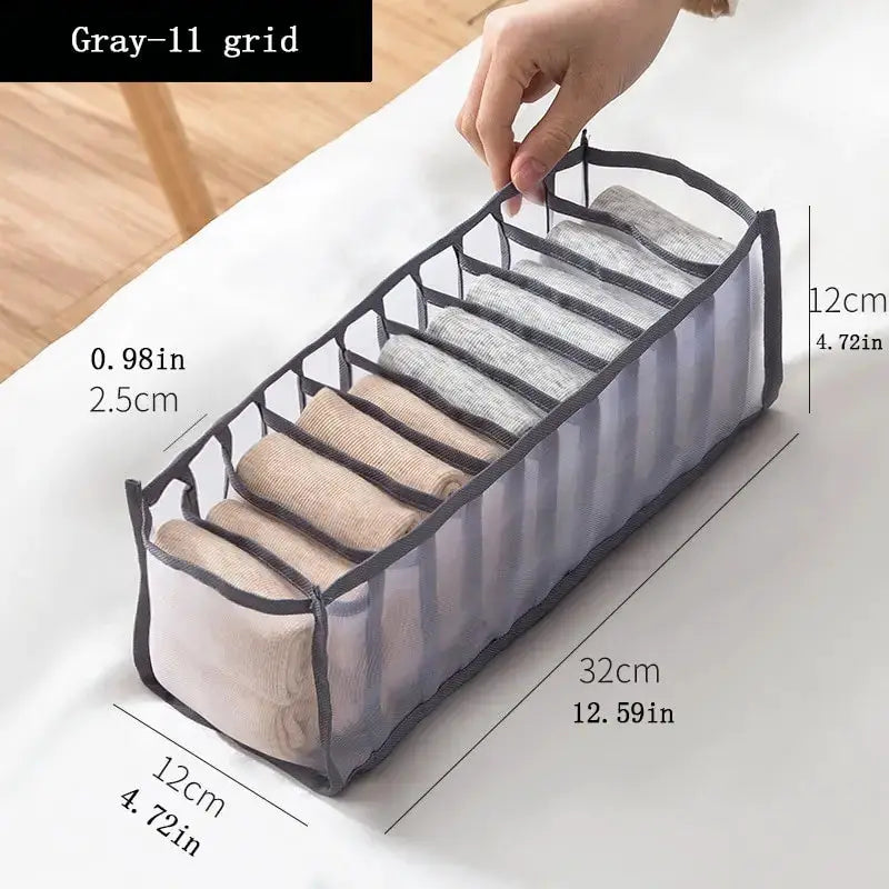 11 Compartment Collapsible Underwear Storage Box With Breathable Nylon Mesh For Dorm Room Organization