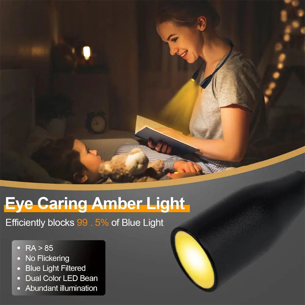 LED Reading Neck Light by Simples Market; USB rechargeable, 360° flexible arm for reading at night