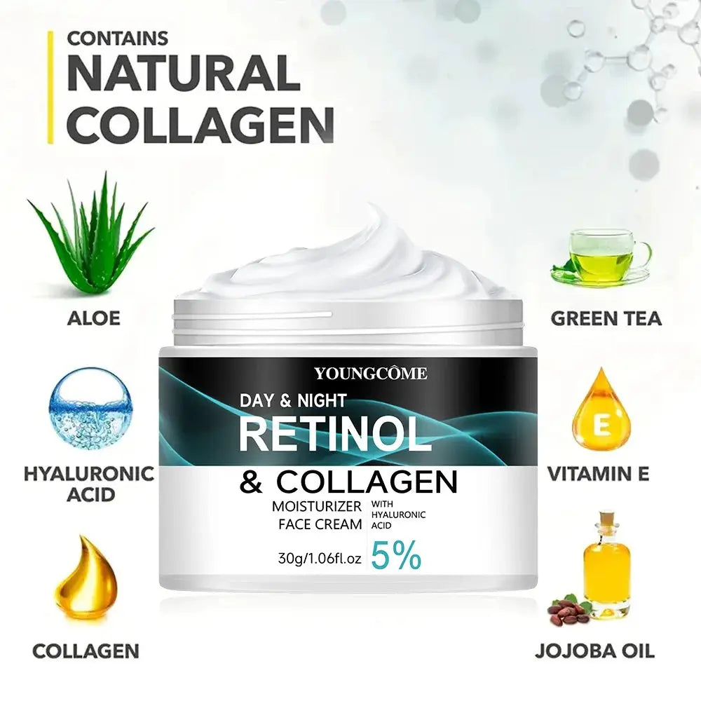 Youngcome Retinol And Collagen Face Cream For Day And Night Use Improves Skin Elasticity Radiance And Moisture