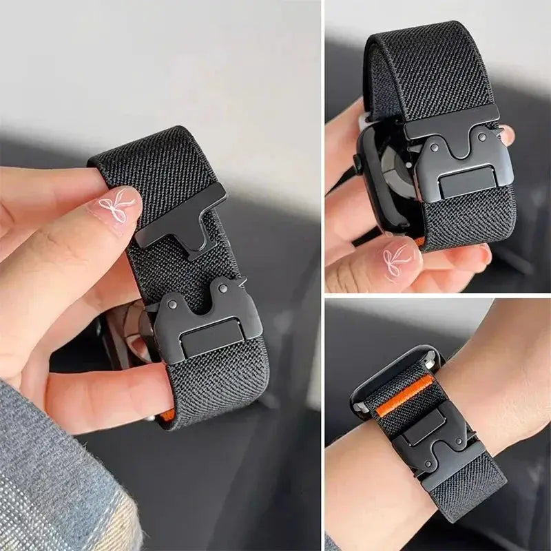 Simples Market braided elastic nylon strap for Apple Watch Ultra 2, 49mm/46mm, black with metal buckle
