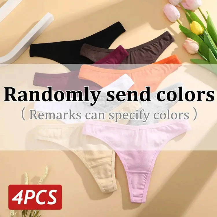 4-piece set: women's cotton seamless low-rise thong underwear in assorted colors by Simples Market