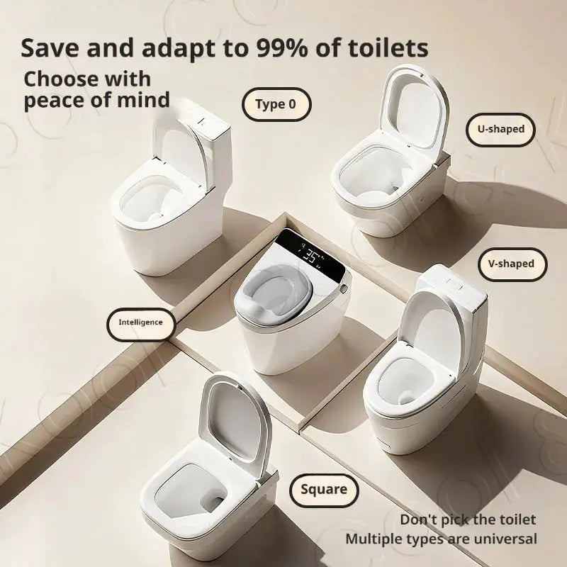 Simples Market children's toilet seat set; six white splash-proof kid seats in Type 0, U, V, and Square shapes.