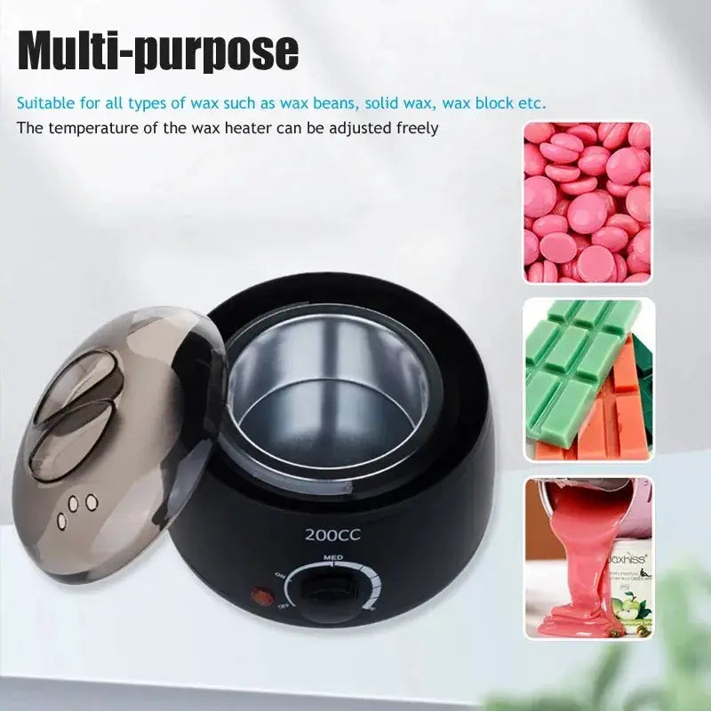 Paraffin wax warmer 200ml kit with pink wax beads and green wax blocks, includes lid and control dial