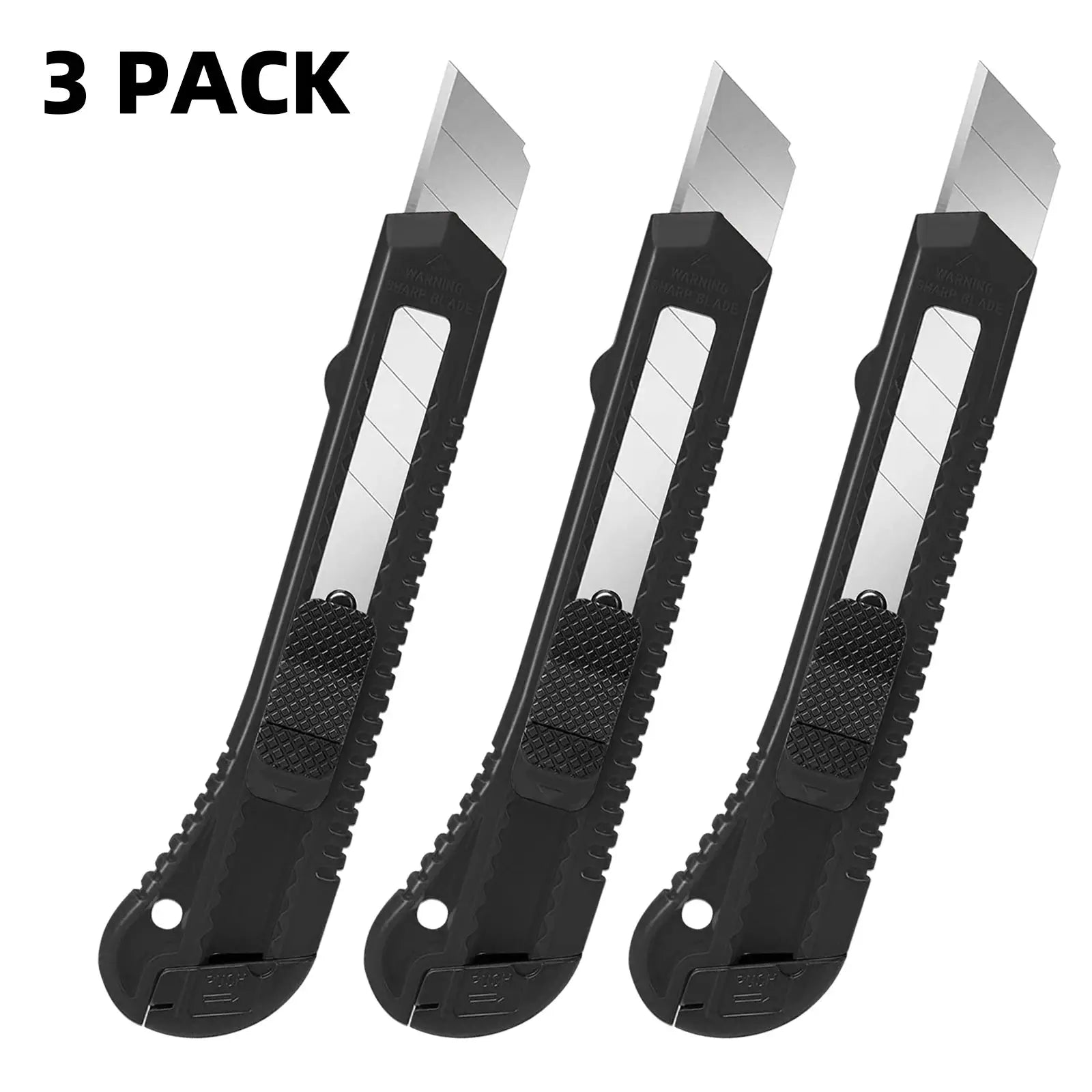 3 Pack Retractable Box Cutter Utility Knife Set With 18mm Wide Blades For Cartons Cardboard And Boxes