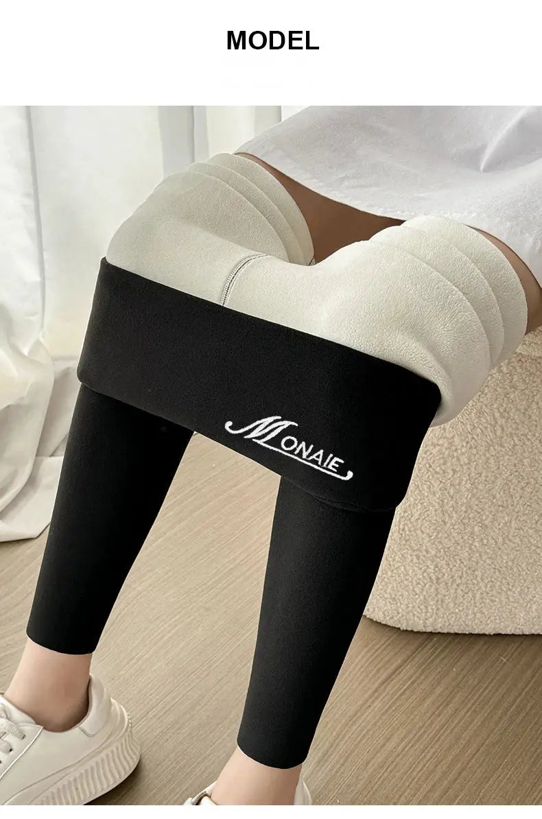 Winter cashmere leggings for women by Simples Market, black high-waist, thickened with velvet lining