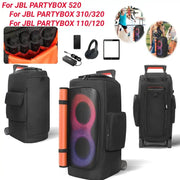 Portable speaker carry case for JBL PartyBox 310/320/520/710 with mic pocket, black with wheels