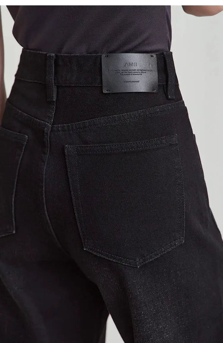 Amii Minimalism Vintage Denim Jeans Women Loose Wide Leg Autumn Pants