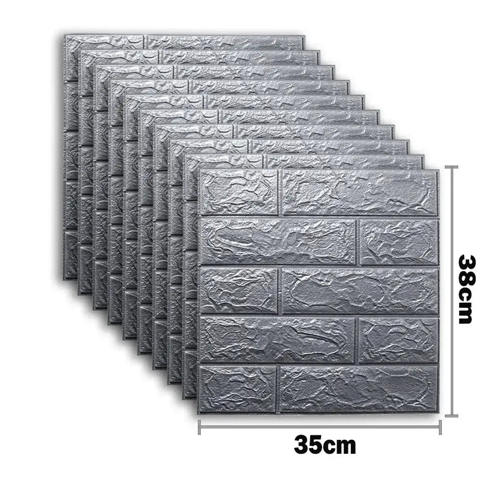 Simples Market 10pcs self-adhesive 3D foam brick wall stickers; gray stone texture, waterproof peel-and-stick panels