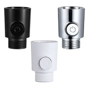 Plastic shower head arm diverter switches in black, chrome, and white (3-pack)