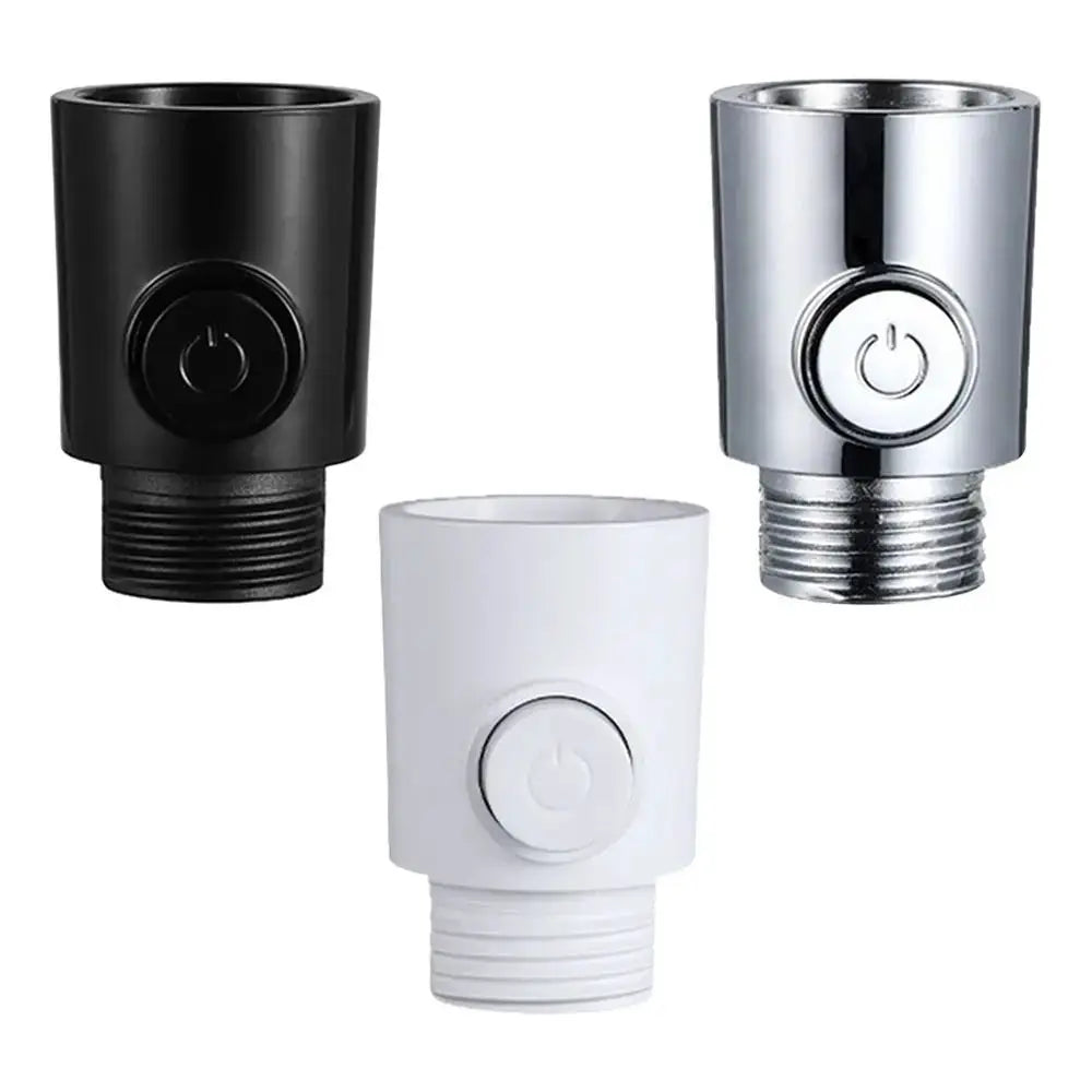 Plastic shower head arm diverter switches in black, chrome, and white (3-pack)