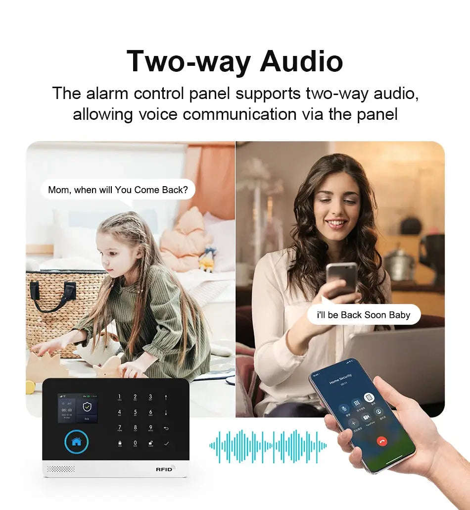 Simples Market PGST wireless alarm system; black touchscreen panel with RFID keypad