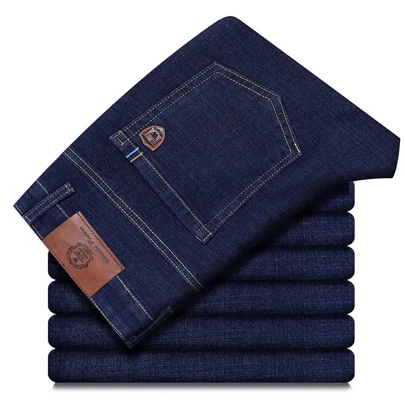 Men's denim jeans, dark blue straight-stretch fit, Simples Market, set of six