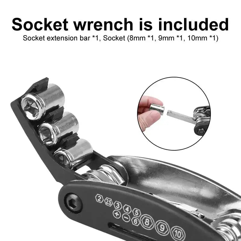 16 In 1 Multipurpose Bike Repair Tool Kit Bicycle Multi Tool with Screwdrivers Tire Levers Hex Spoke Wrench Folding