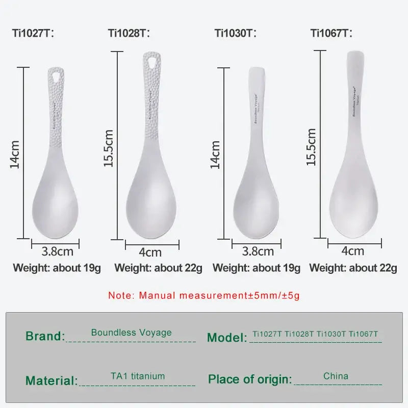 Boundless Voyage titanium spoon set with carry bag by Simples Market; four camping flatware spoons.