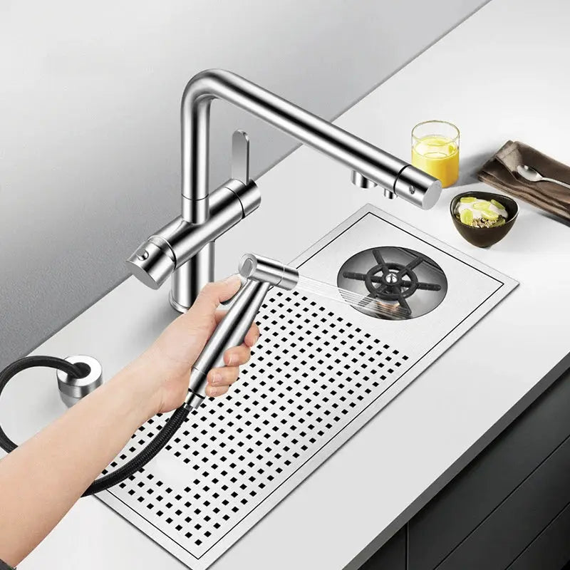 ASRAS Cup Washer Bar Counter Kitchen Sink faucet, 304 stainless steel with brushed finish and pull-down spray head