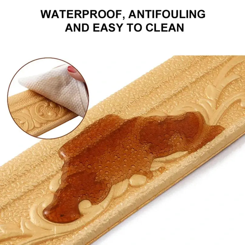 HomeGuard 3D Self Adhesive Waterproof Wall Trim Skirting Border Baseboard 10m Roll Easy Install