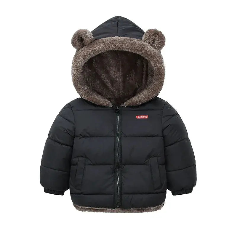 Baby Boys And Girls Hooded Cotton Outerwear Jacket Unisex Warm Fleece Cashmere Padded Winter Coat For Kids