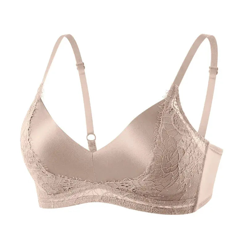 SuyaDream lace padded silk bra, wire-free, nude beige