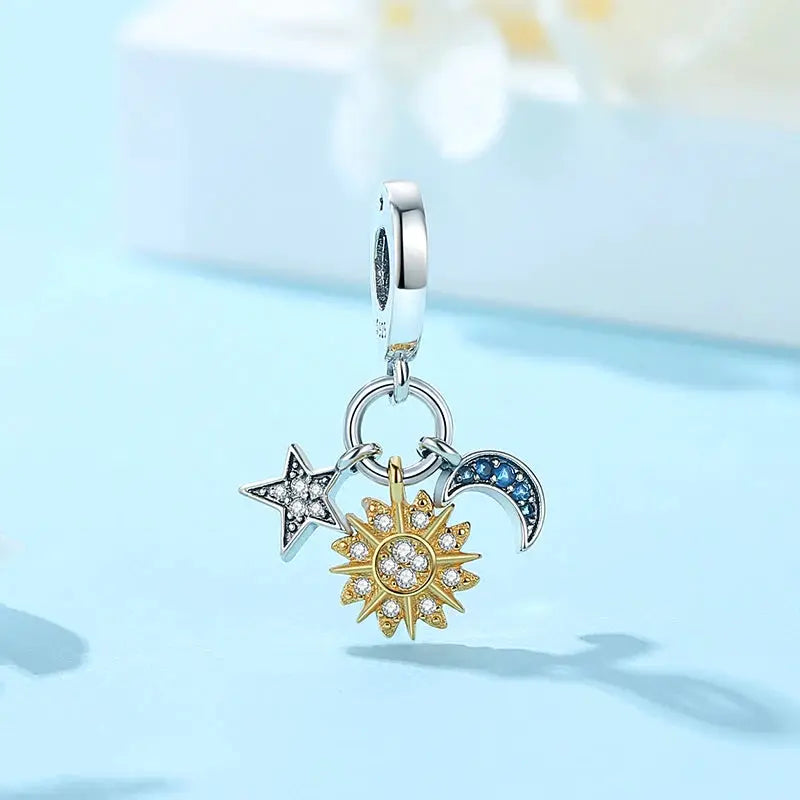 925 Sterling Silver Charms For Original Bracelets Star Moon Sun Spaceman Zircon Pendant Beads For DIY Women Necklaces