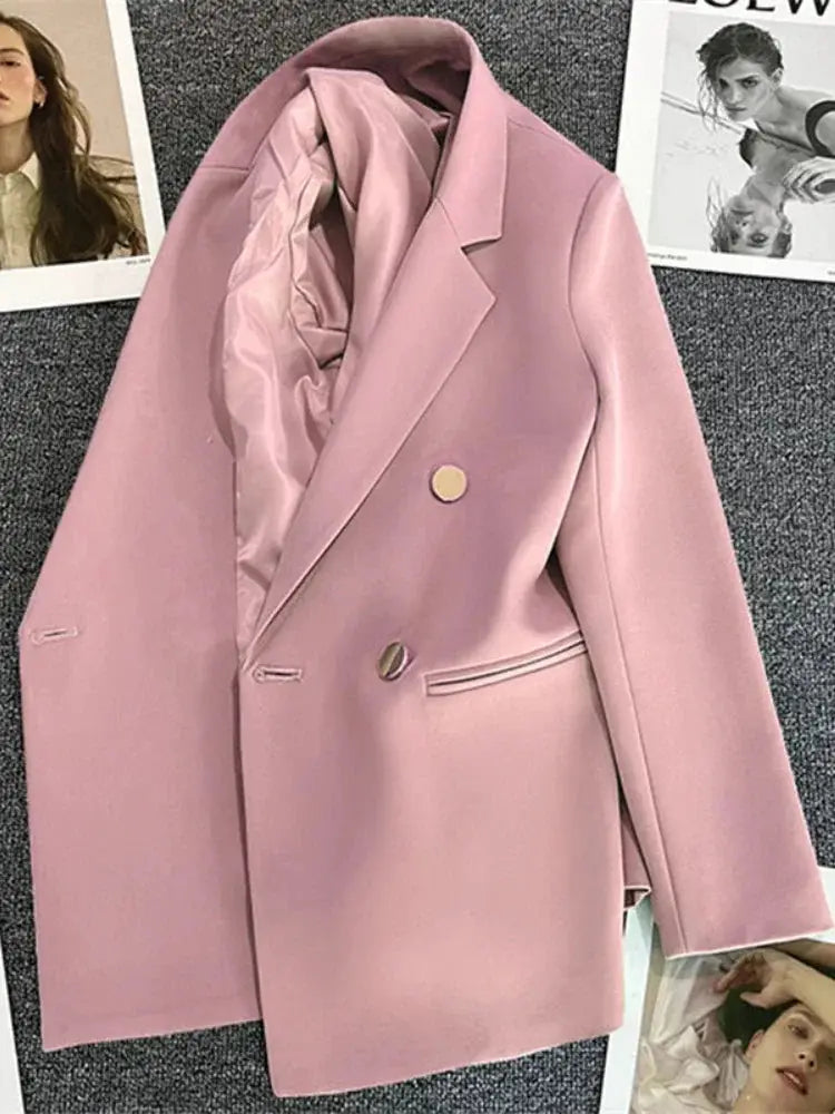 PrestigeLine Women Suit Blazer Elegant Coat For 2025 Spring And Autumn Korean Luxury Double Breasted Jacket Office Ready