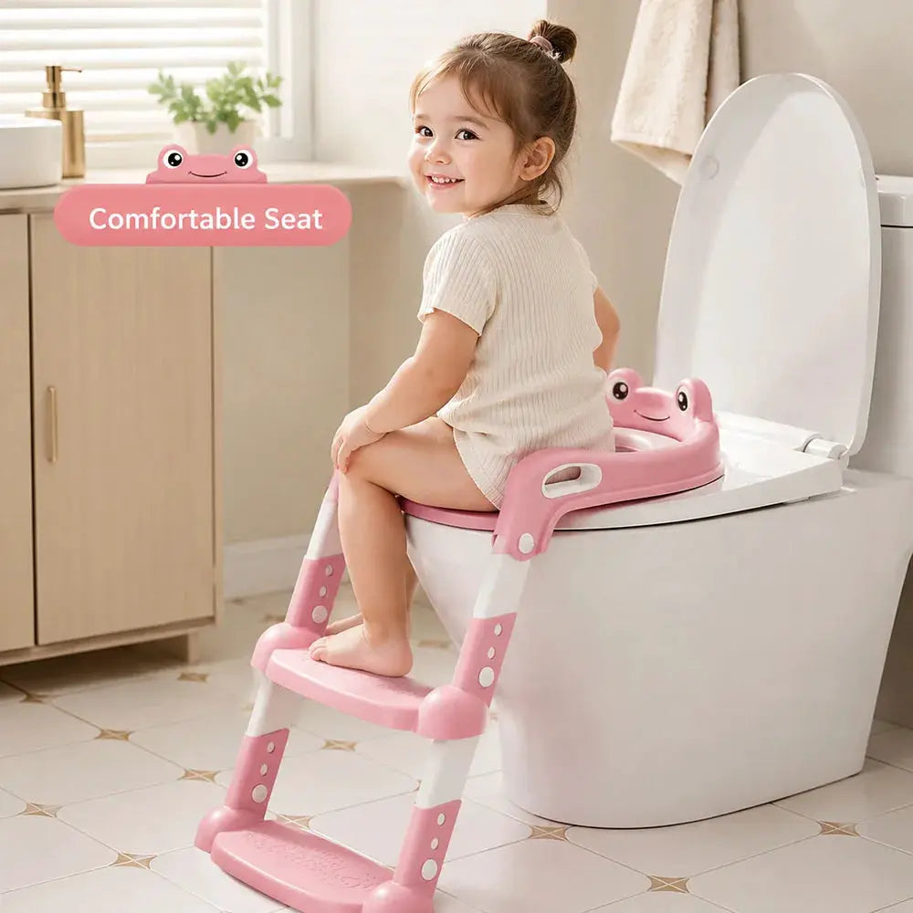 Simples Market pink children's toilet training step stool with foldable steps and built-in seat ring