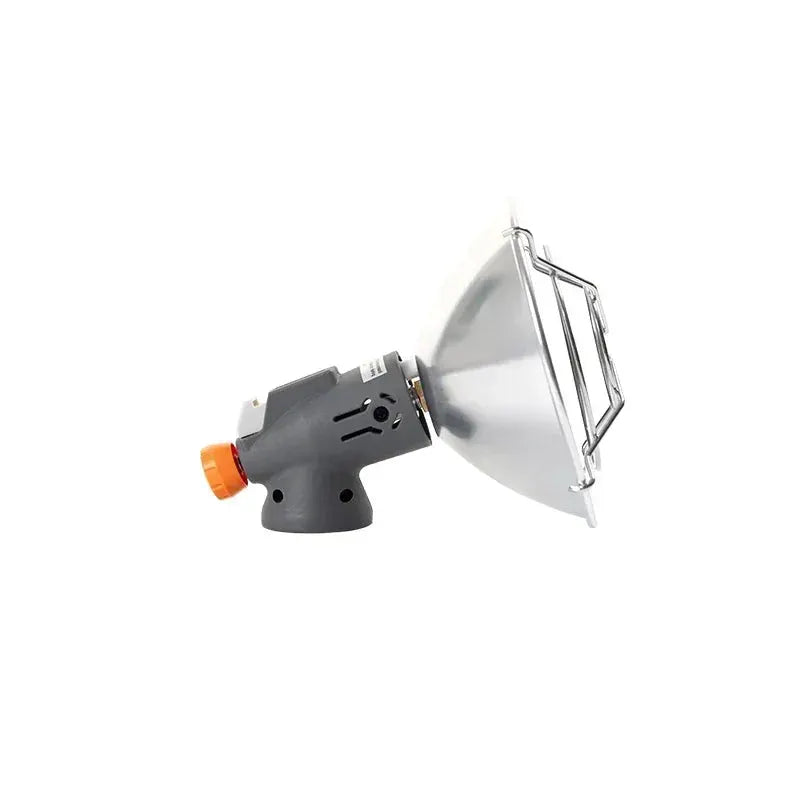 MOUNTAINHIKER portable mini gas stove with orange knob and metal reflector dish