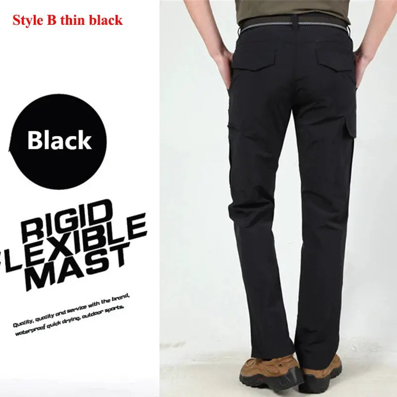 Men's tactical cargo pants, black outdoor trousers with multiple pockets, Simples Market