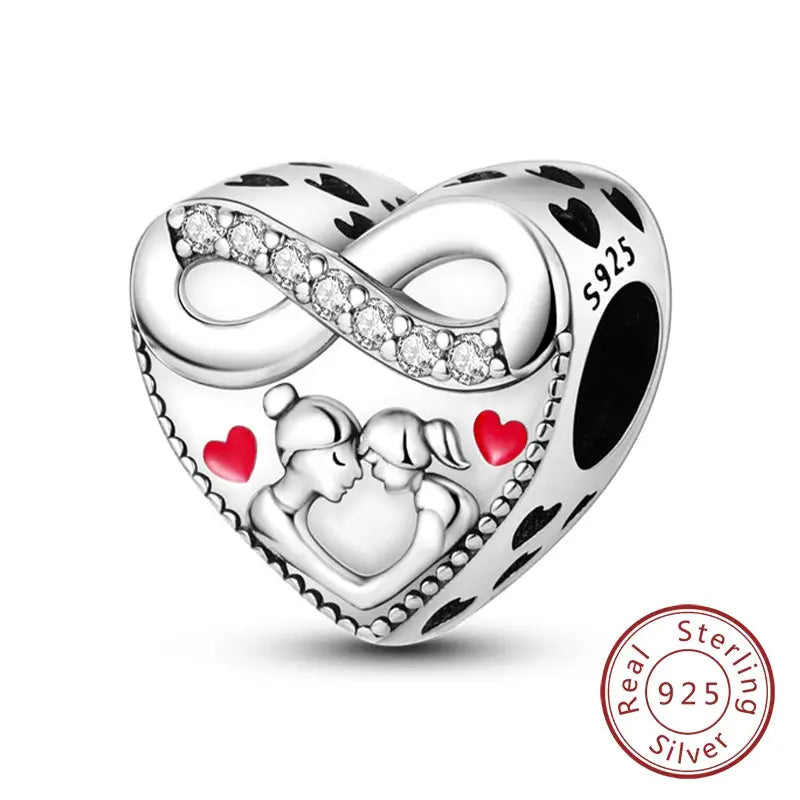 925 Sterling Silver Charms Beads Forever Love Heart Dangle For Bracelet Women Jewelry Gift Sister Family Life