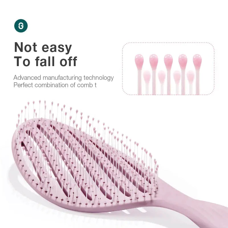 MR.GREEN hollow-out hair brush by Simples Market, pink detangler with scalp-massage bristles