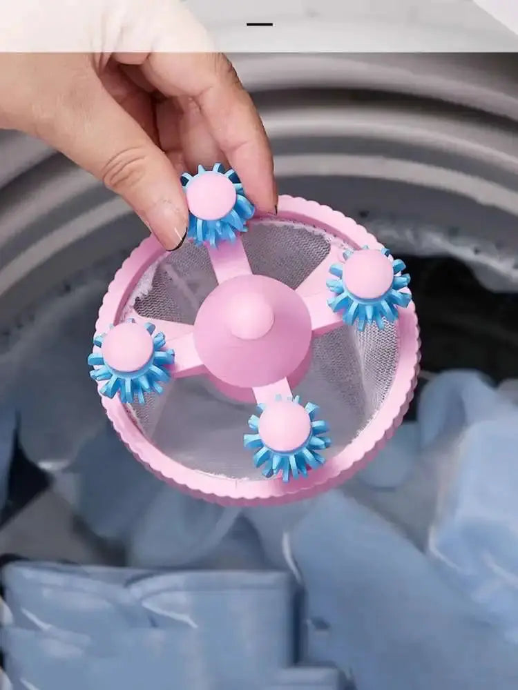 Simples Market pink washing machine filter ball with blue brush spokes for lint and pet hair removal
