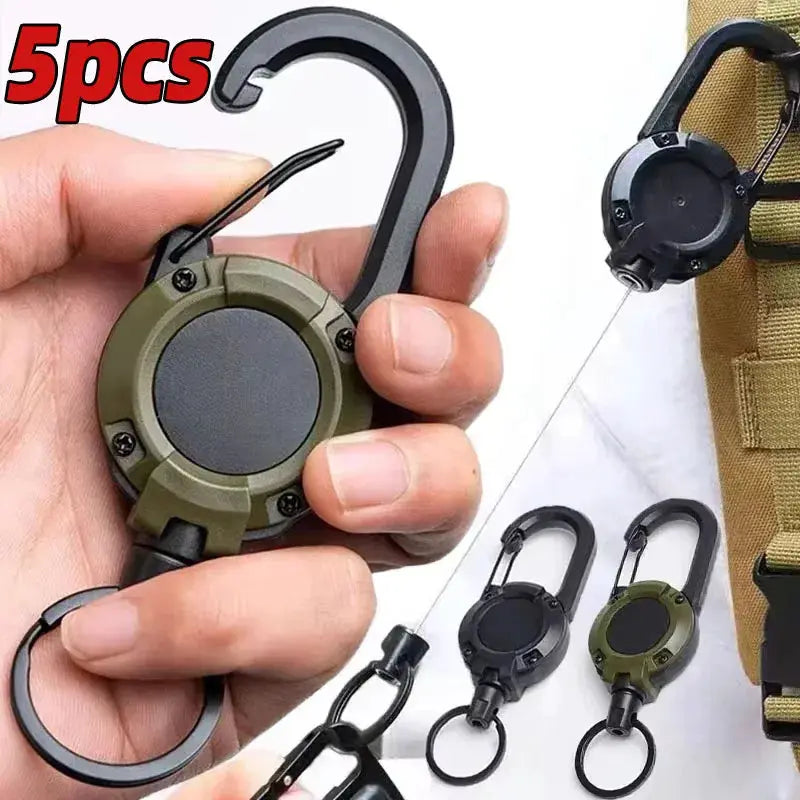 Retractable Heavy Duty Pull Reel Carabiner With Steel Wire Rope Key Ring Outdoor Sports Attachment Tool